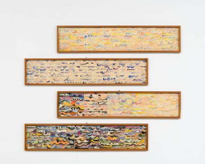 Simona Weller, Aspettando l'alba 1978-1980 tempera su carta cm 20 x 100 each foto G.Benni